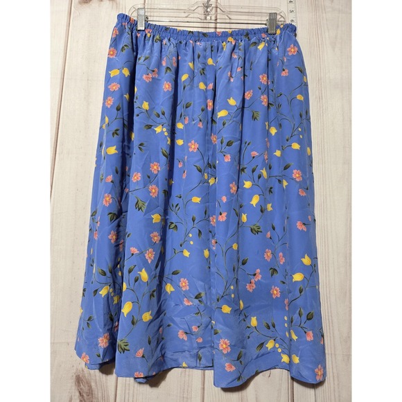 Leslie Fay Skirt Womens Plus Petite 20W Blue Floral A-Line Midi Elastic‎ Waist - Picture 3 of 7